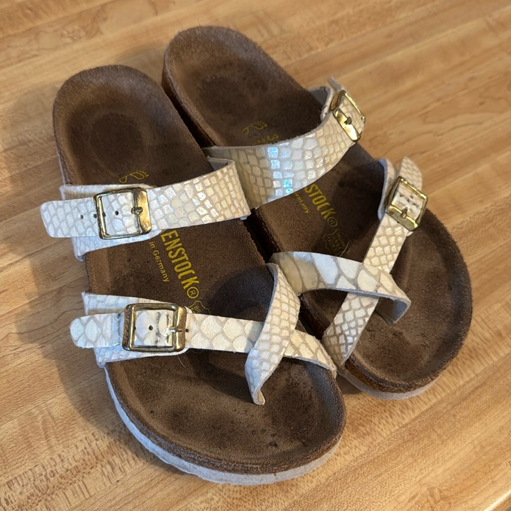 Pre-loved White Iridescent Snakeprint Mayari Sandals